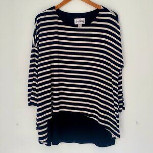 JOSEPH RIBKOFF Layered Tunic Top Black & White Striped Asymmetrical Hemline